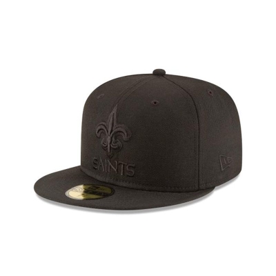 Black New Orleans Saints Hat - New Era NFL Black On Black 59FIFTY Fitted Caps USA6285793